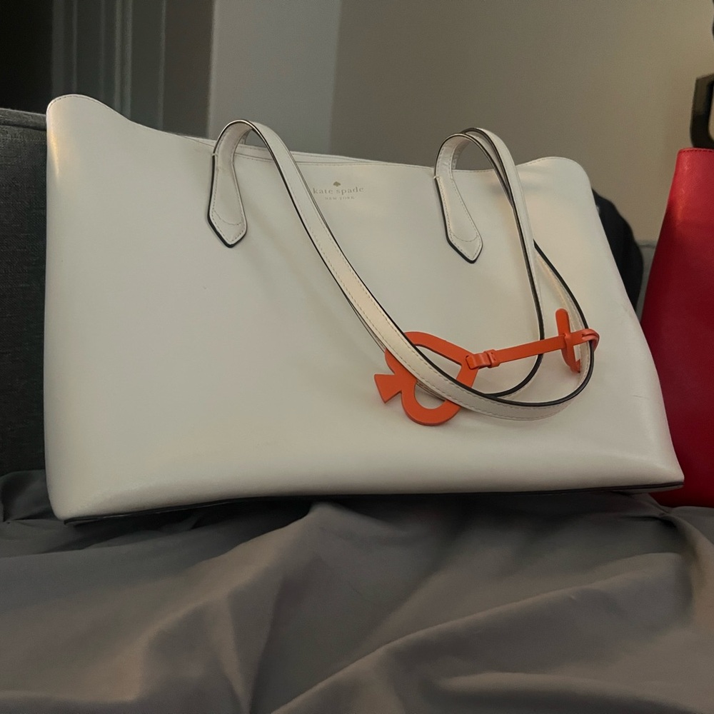 Kate Spade White Tote with Orange Accent